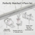 Austrian Crystal Set - Solitaire Adjustable Ring, Earrings, and Pendant with Chain