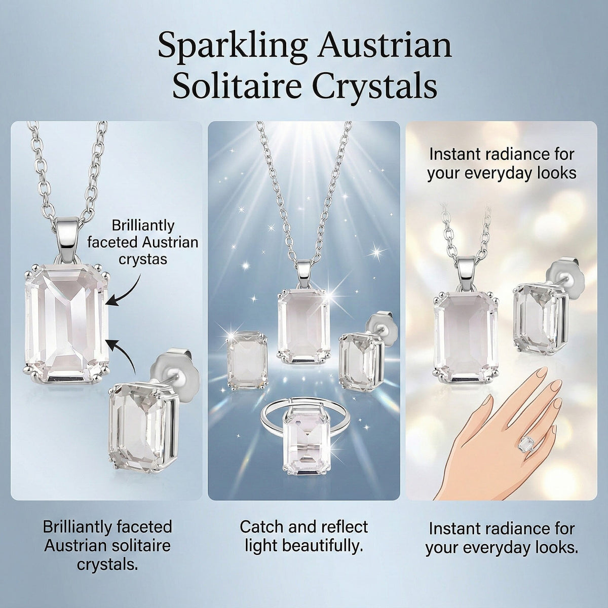 Austrian Crystal Set - Solitaire Adjustable Ring, Earrings, and Pendant with Chain 221317271 6
