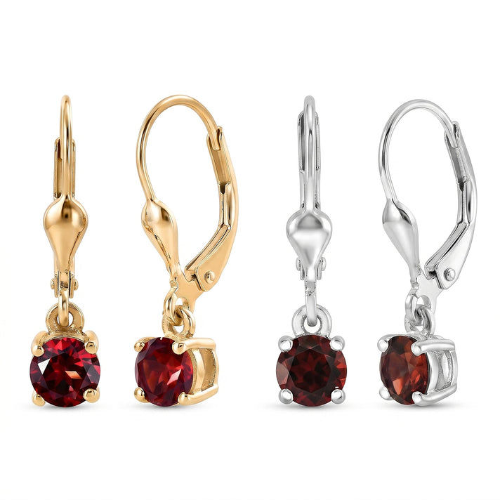 D'Joy Red Garnet Solitaire Stud Earrings Bundle in 18K Yellow Gold Plated &amp; Rhodium Plated Sterling Silver 221318050 1