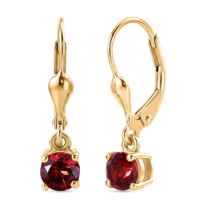 D'Joy Red Garnet Solitaire Stud Earrings Bundle in 18K Yellow Gold Plated &amp; Rhodium Plated Sterling Silver 221318050 2