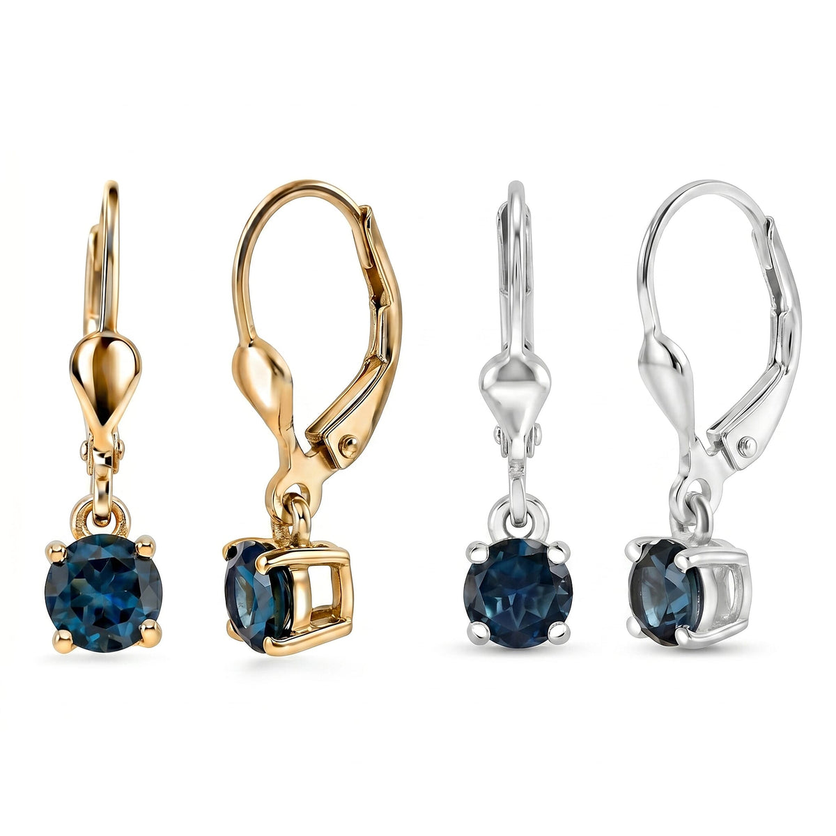 D'Joy London Blue Topaz Solitaire Stud Earrings Bundle in 18K Yellow Gold Plated &amp; Rhodium Plated Sterling Silver 221318055 0