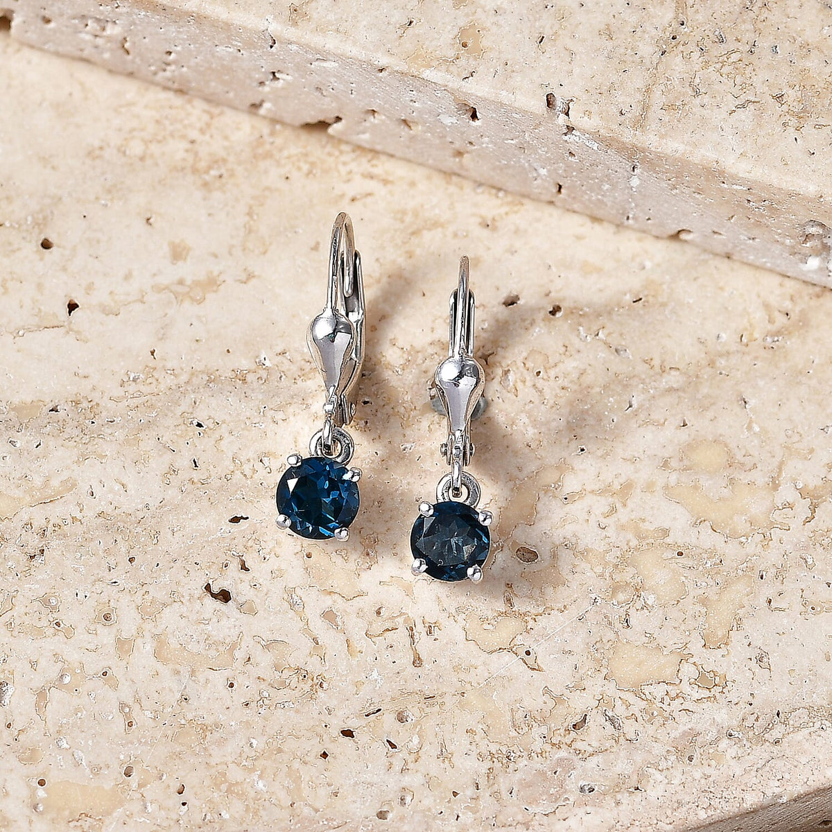 D'Joy London Blue Topaz Solitaire Stud Earrings Bundle in 18K Yellow Gold Plated &amp; Rhodium Plated Sterling Silver 221318055 5