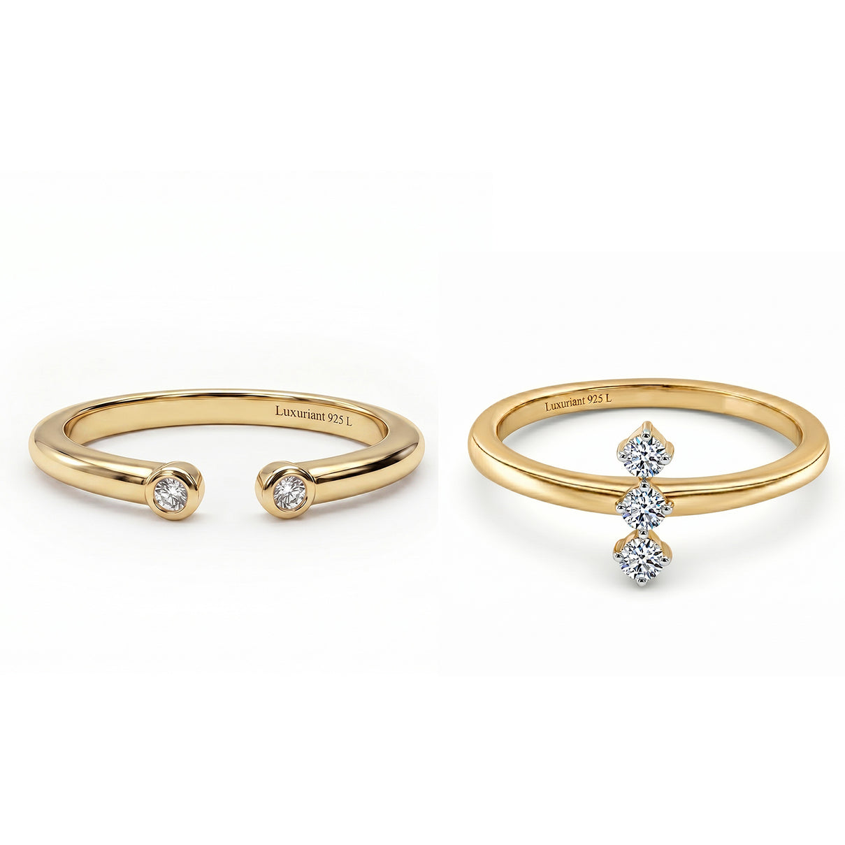 Stack Up LUXURIANT Lab Grown Diamond 3-Stone Ring &amp; Open Thumb Ring Set in 18K Vermeil Yellow Gold Sterling Silver (SI-GH) 221322672 0