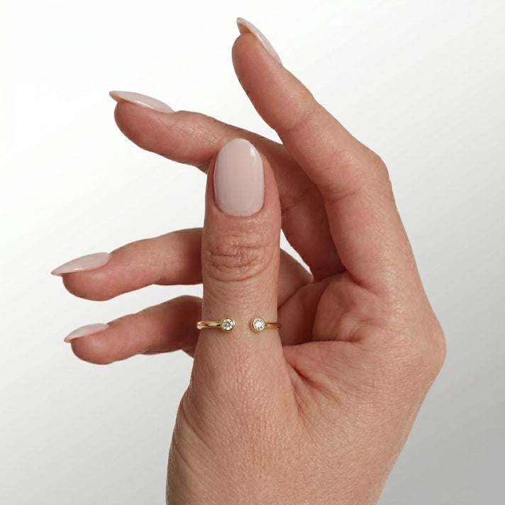Stack Up LUXURIANT Lab Grown Diamond 3-Stone Ring &amp; Open Thumb Ring Set in 18K Vermeil Yellow Gold Sterling Silver (SI-GH) 221322672 2