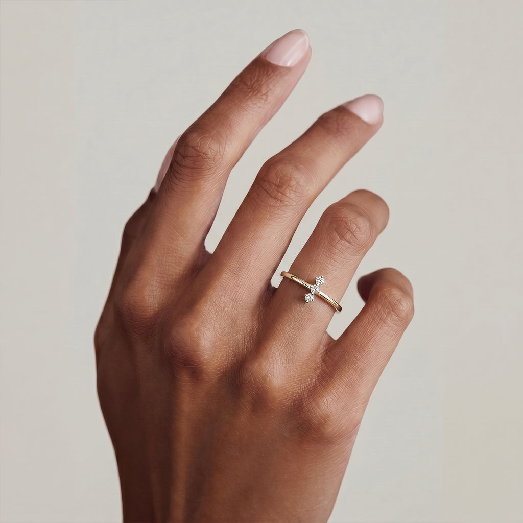Stack Up LUXURIANT Lab Grown Diamond 3-Stone Ring & Open Thumb Ring Set in Sterling Silver and 18K Vermeil Yellow Gold (SI-GH)_221322672_2