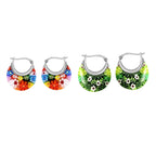 Set of 2 - Multi Colour and Green Murano Style Basket Earrings in Stainless Steel_221323492