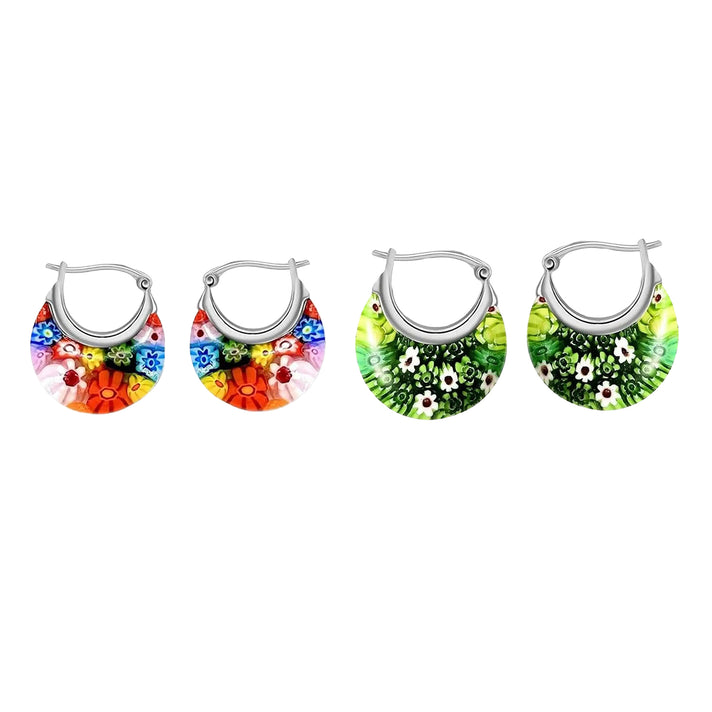 Set of 2 - Multi Colour and Green Murano Style Basket Earrings in Stainless Steel 221323492 1