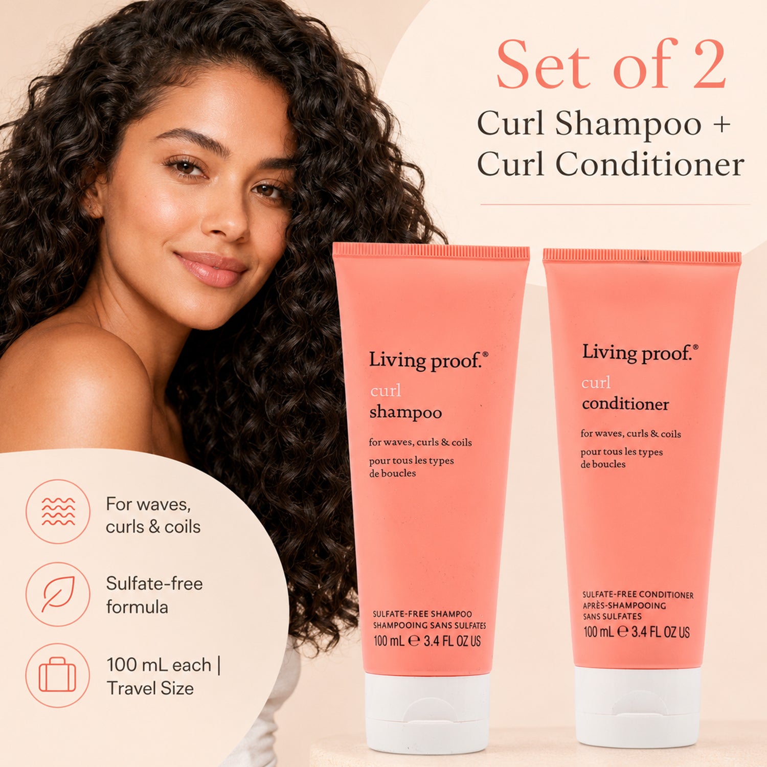 Set of 2 Living Proof Curl Shampoo &amp; Conditioner (100ml each) 221326362 7