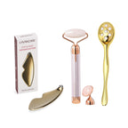 3-Piece Facial Contouring & Massage Tool Set - Cryo Rolling Tool, 6-Sided Golden Metal Gua Sha Sculptor & Vibrating Facial Roller_221330114