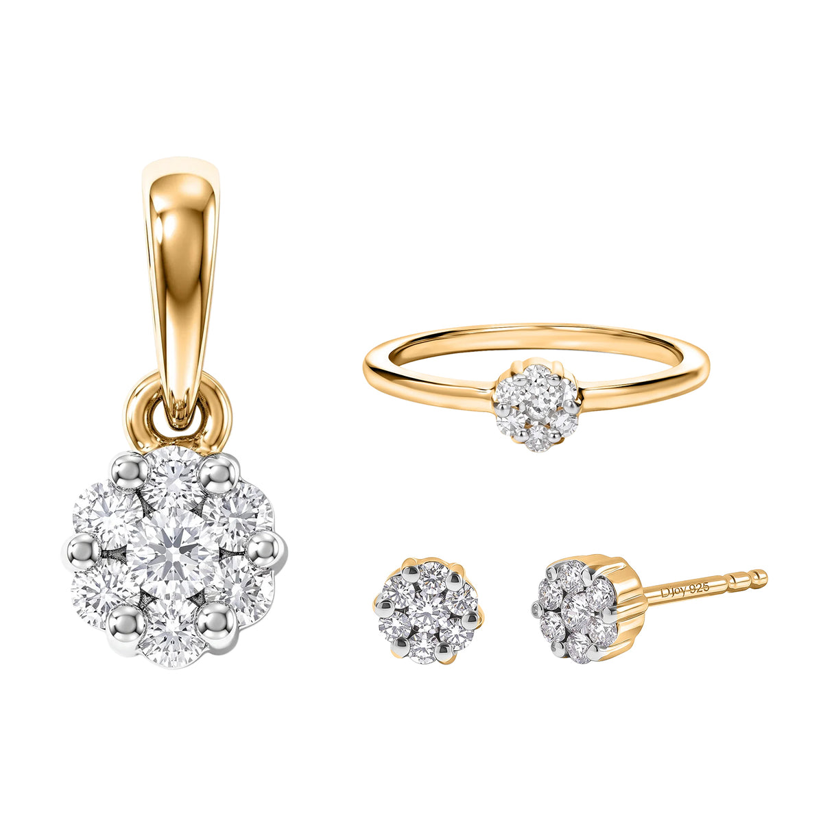 D'Joy Lab Grown Diamond Cluster Pendant, Ring and Push Post Earrings in 18K Vermiel Yellow Gold Plated Sterling Silver 221337387 0