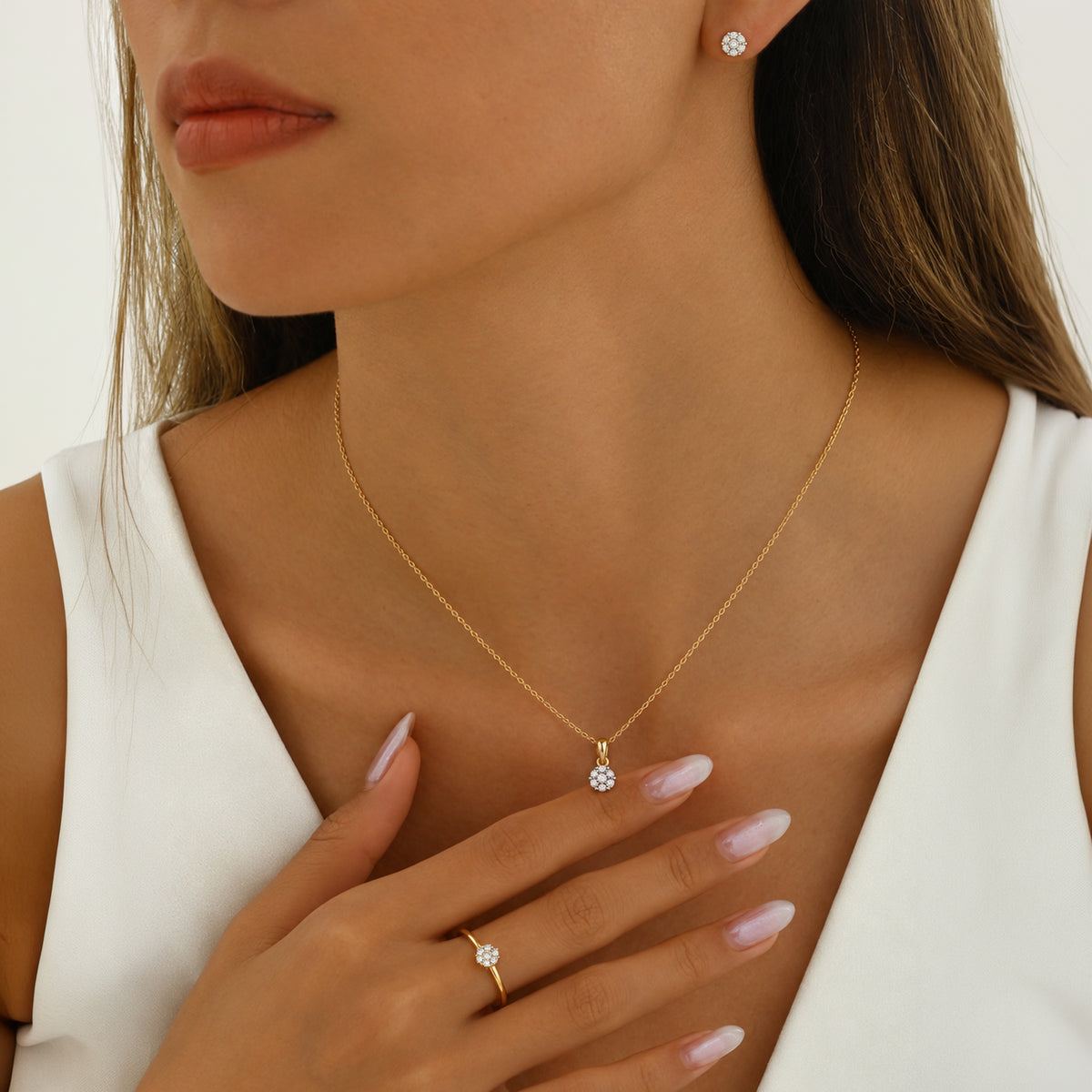 D'Joy Lab Grown Diamond Cluster Pendant, Ring and Push Post Earrings in 18K Vermiel Yellow Gold Plated Sterling Silver 221337391 1