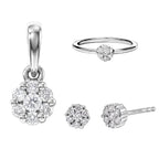 D'Joy Lab Grown Diamond Cluster Pendant, Ring and Push Post Earrings in Platinum Overlay Sterling Silv_221337399