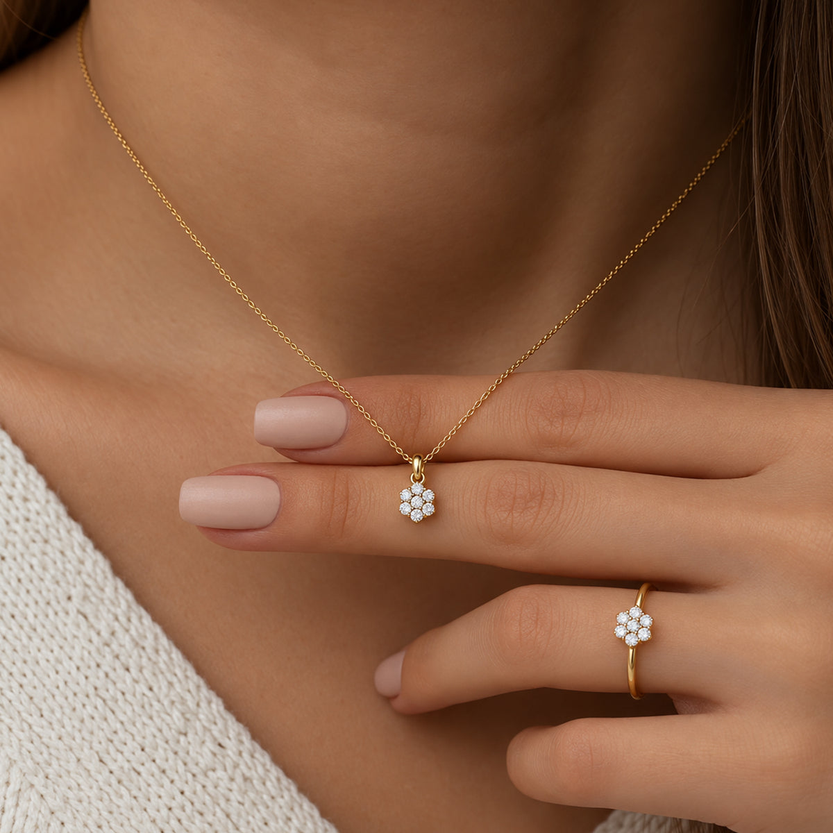 D'Joy Lab Grown Diamond Cluster Pendant, Ring in 18K Vermiel Yellow Gold Plated Sterling Silver Q 221337414 1