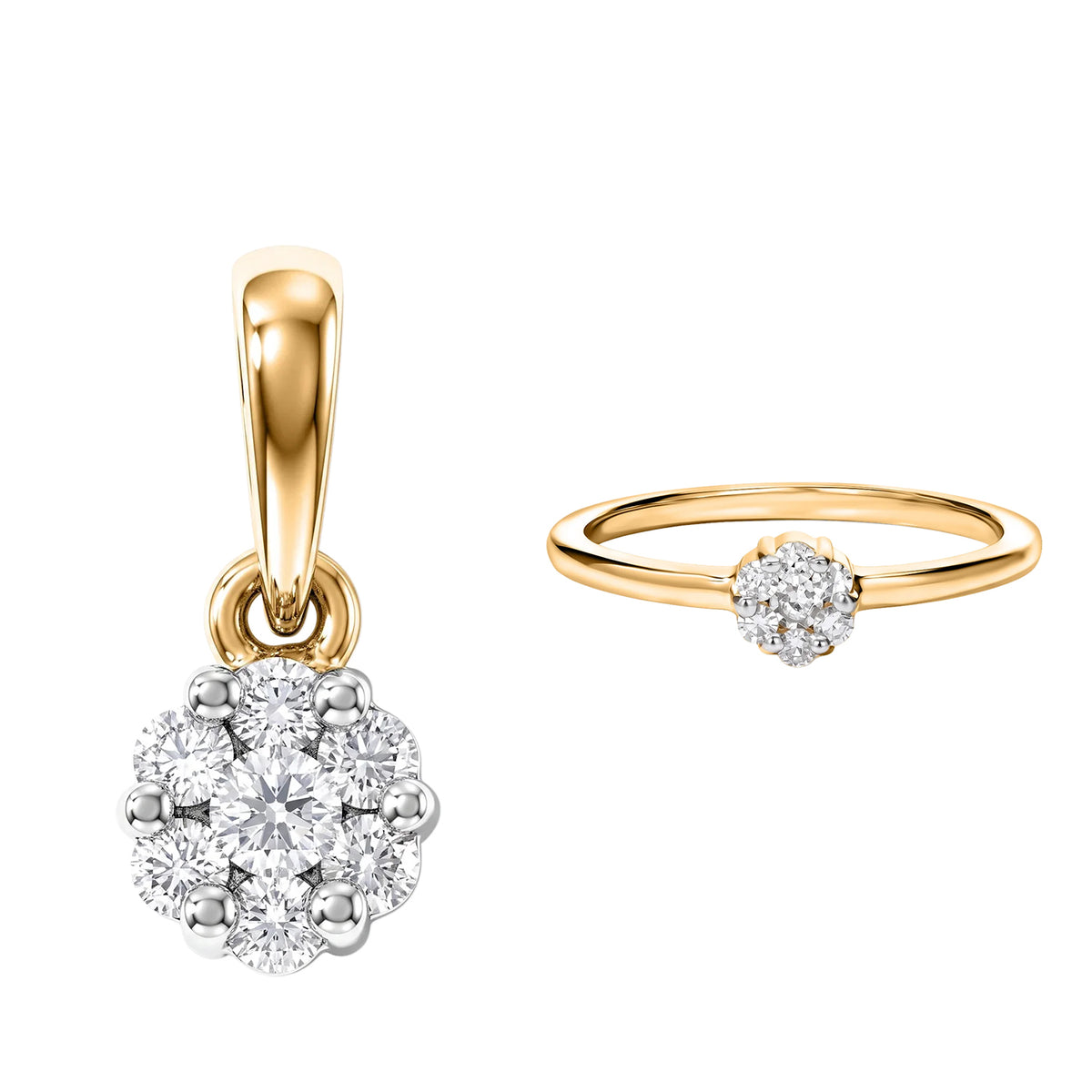 D'Joy Lab Grown Diamond Cluster Pendant, Ring in 18K Vermiel Yellow Gold Plated Sterling Silver S 221337416 0