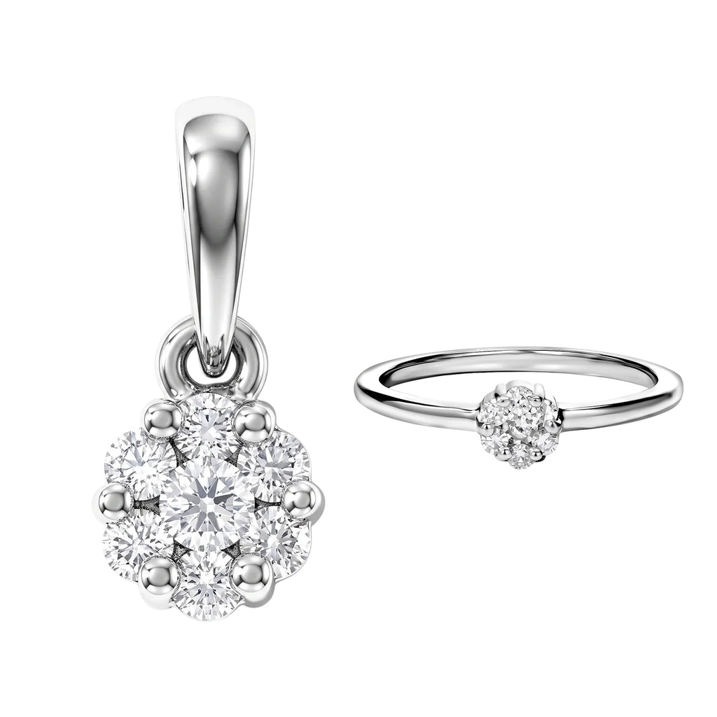 D'Joy Lab Grown Diamond Cluster Pendant, Ring in Platinum Overlay Sterling Silver M_221337508