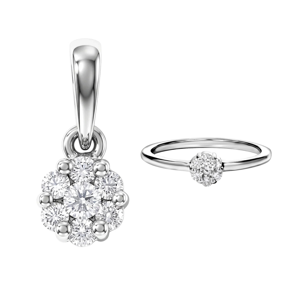 D'Joy Lab Grown Diamond Cluster Pendant, Ring in Platinum Overlay Sterling Silver V 221337517 0