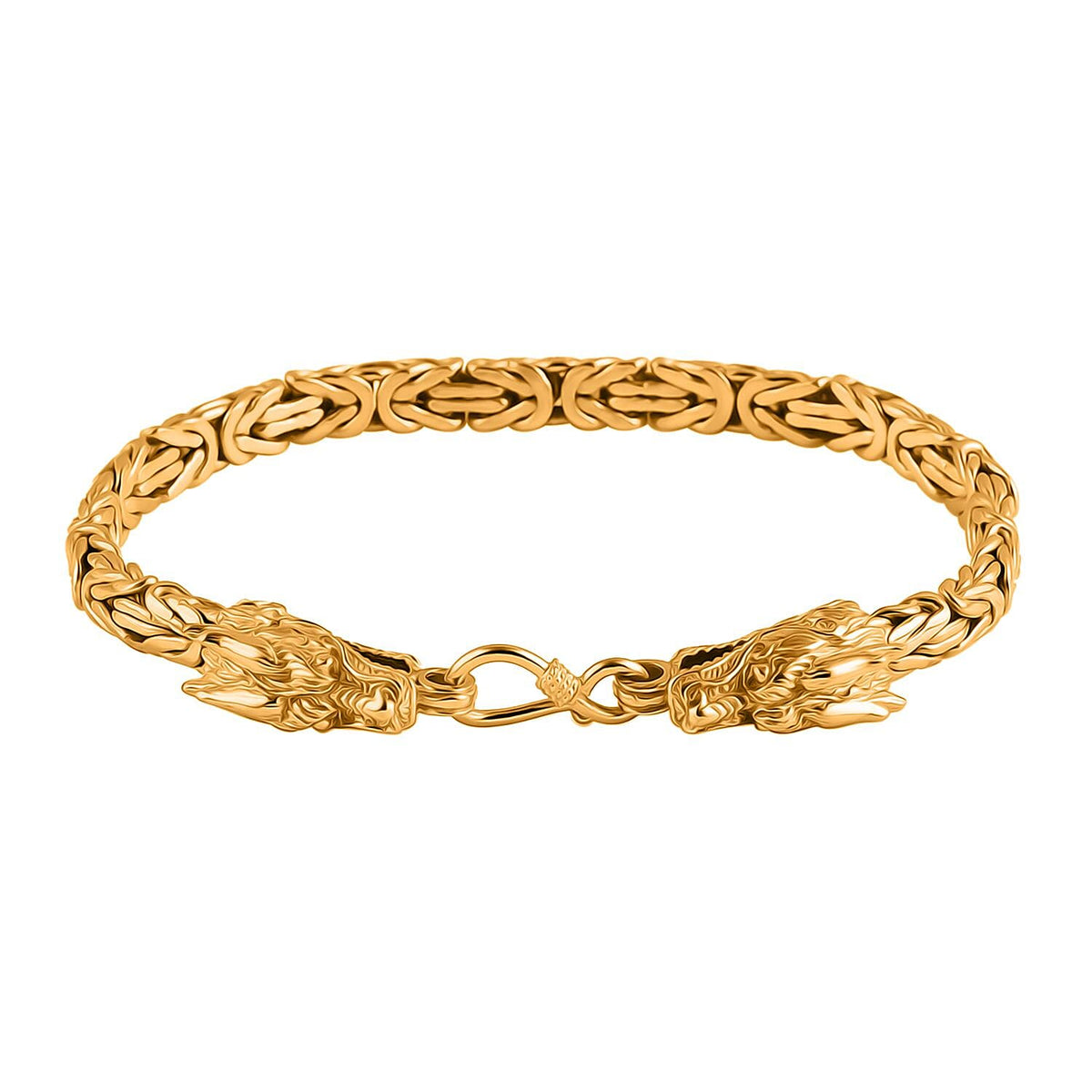 22K Vermeil Yellow Gold Plated Sterling Silver Dragon Head Bracelet (Size - 8),  Silver Wt. 31.95 Gms. 7959580 0