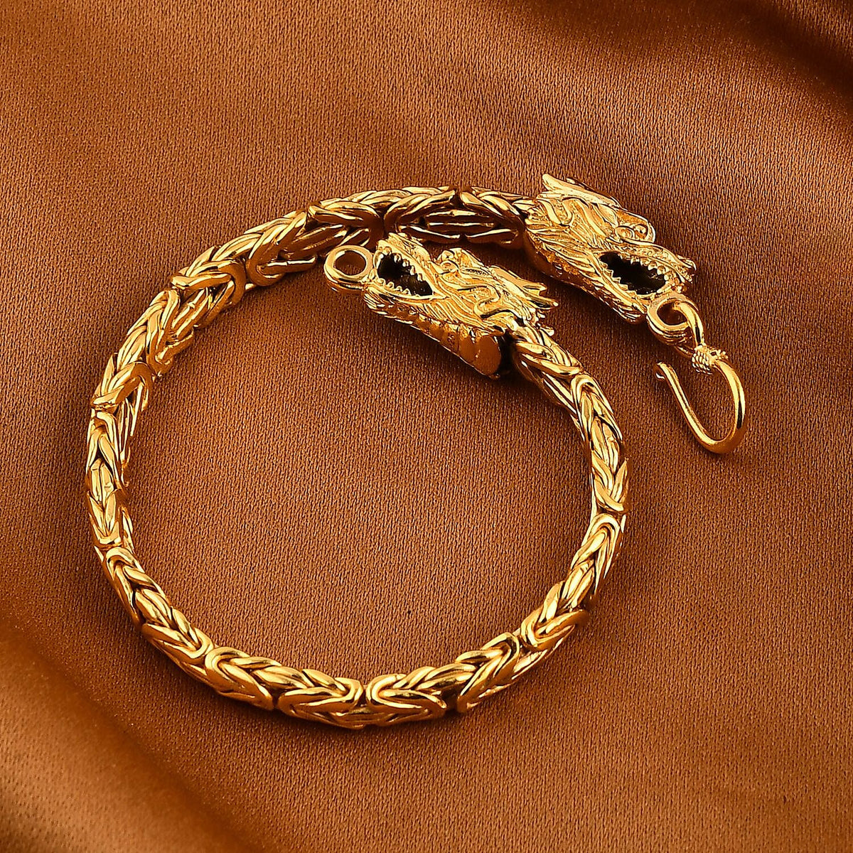 22K Vermeil Yellow Gold Plated Sterling Silver Dragon Head Bracelet (Size - 8),  Silver Wt. 31.95 Gms. 7959580 1