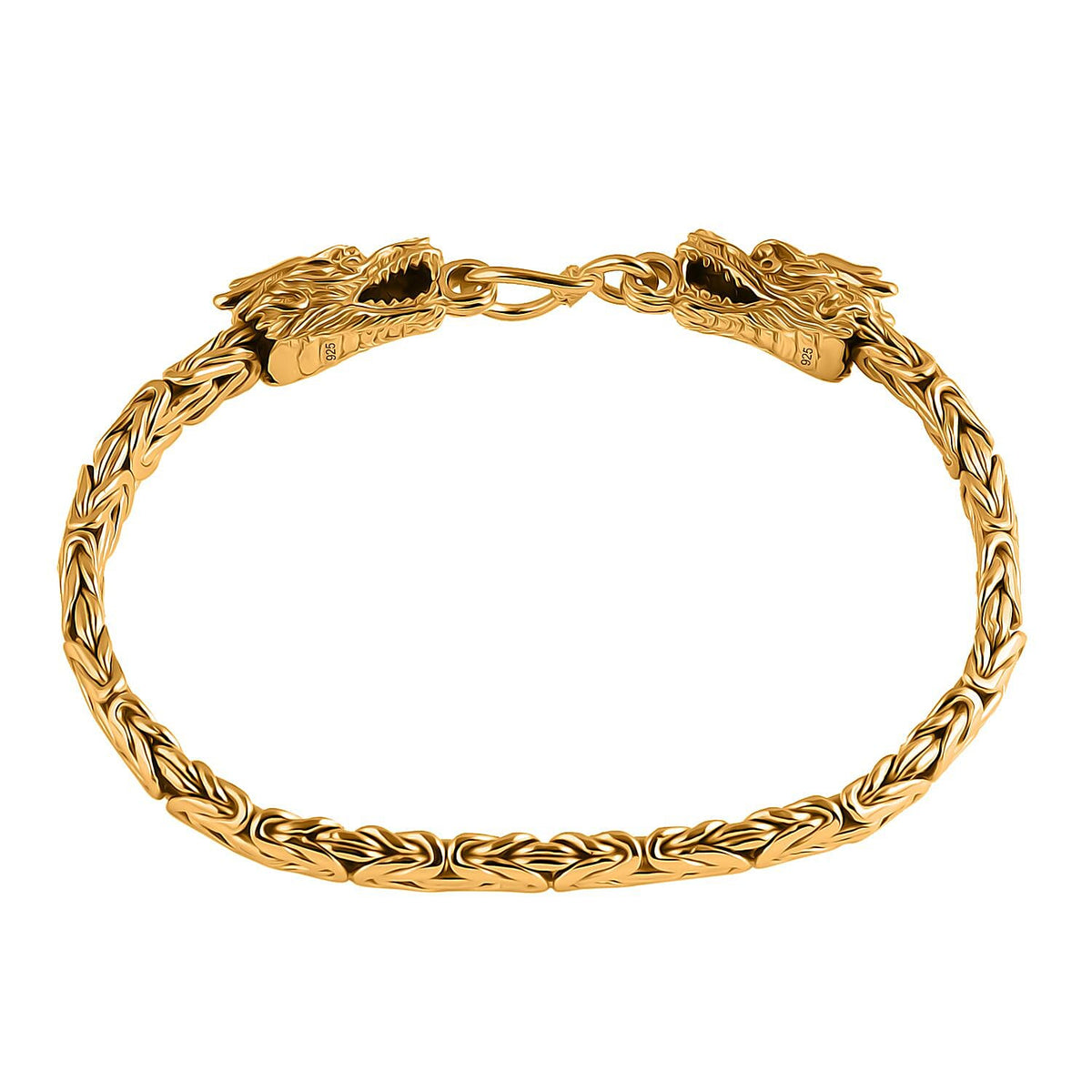 22K Vermeil Yellow Gold Plated Sterling Silver Dragon Head Bracelet (Size - 8),  Silver Wt. 31.95 Gms. 7959580 3