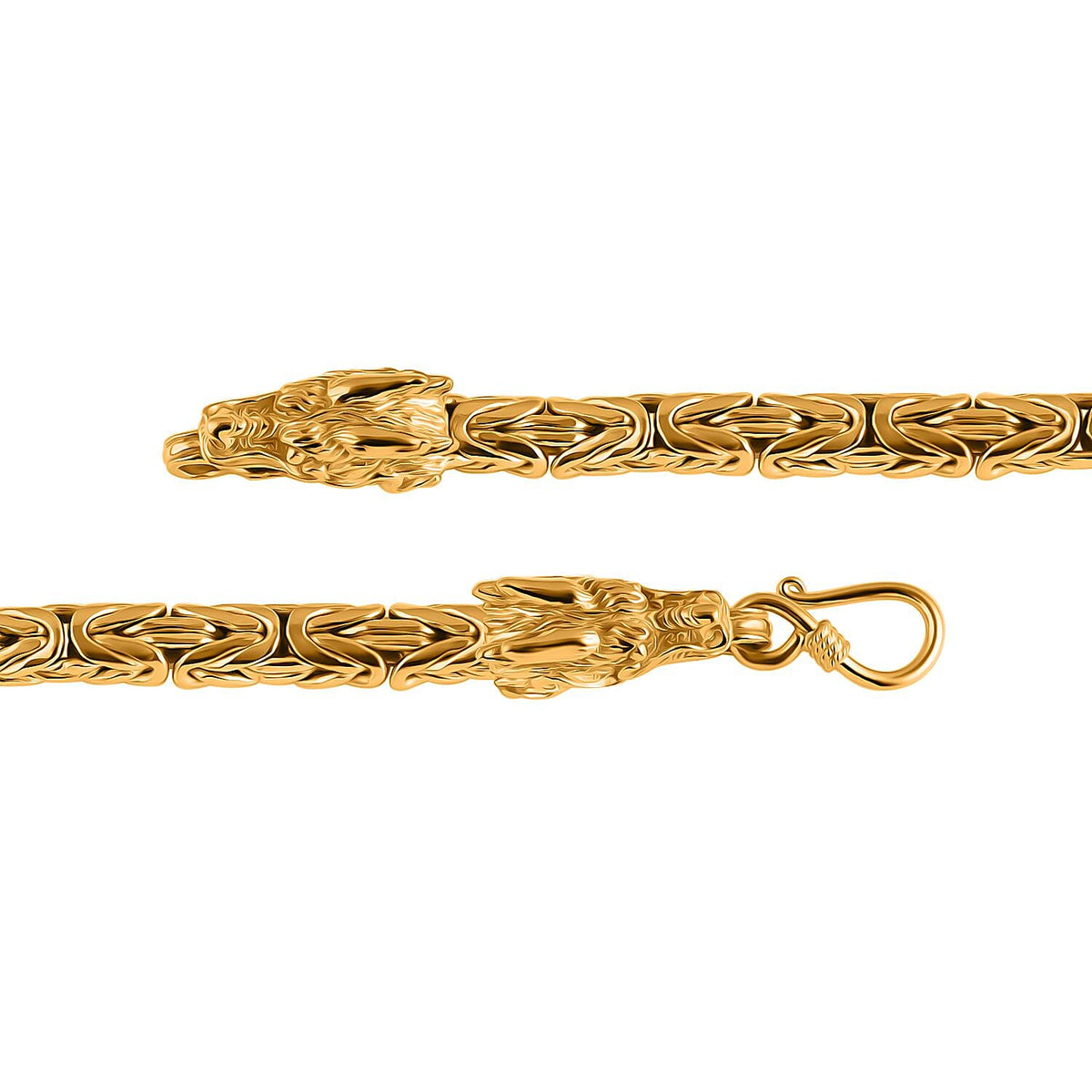 22K Vermeil Yellow Gold Plated Sterling Silver Dragon Head Bracelet (Size - 8),  Silver Wt. 31.95 Gms. 7959580 4
