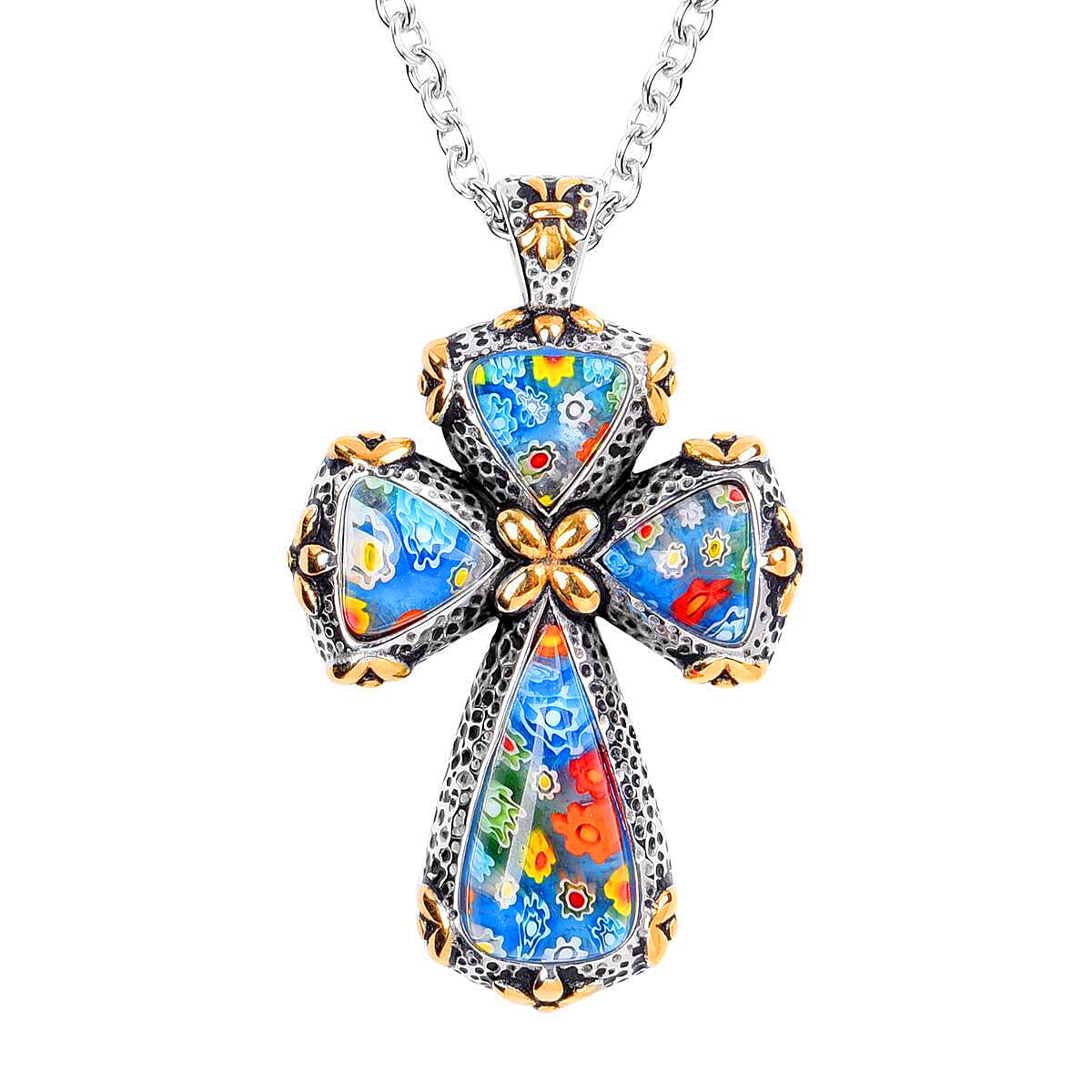 Murano Style Glass Cross Pendant With Chain  0.010  Ct. 2366662 0