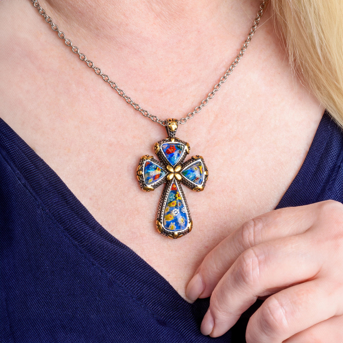 Murano Style Glass Cross Pendant With Chain  0.010  Ct. 2366662 3