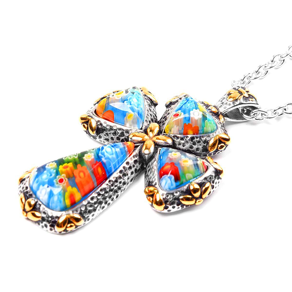 Murano Style Glass Cross Pendant With Chain  0.010  Ct. 2366662 4