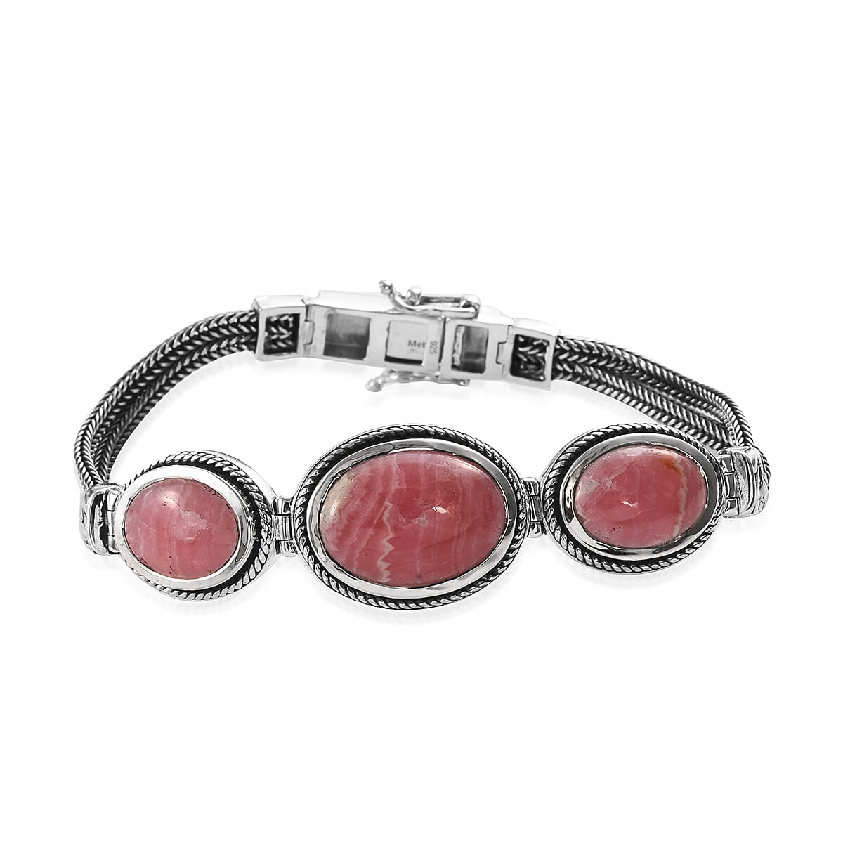 24 Carat Argentinian Rhodochrosite Art Deco Inspired Bracelet in Silver 18.60 Grams 7.5 Inch 3428464 0