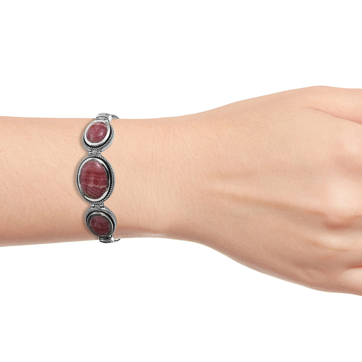 24 Carat Argentinian Rhodochrosite Art Deco Inspired Bracelet in Silver 18.60 Grams 7.5 Inch 3428464 3