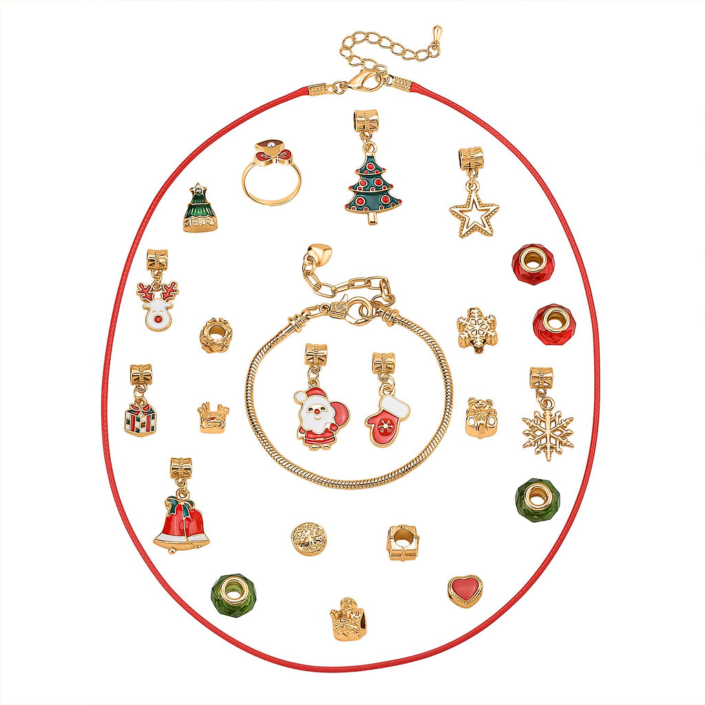 JEWELLERY ADVENT CALENDAR- 24 Piece Set - White Crystal, Multi Colour Glass Bracelet (Size 7.5 - 2 Ext), Necklace (Size 20 - 2 Ext),