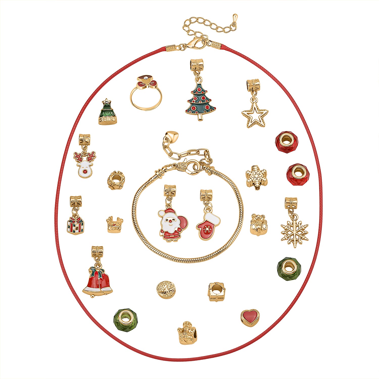 JEWELLERY ADVENT CALENDAR- 24 Piece Set - White Crystal, Multi Colour Glass Bracelet (Size 7.5 + 2 Ext), Necklace (Size 20 + 2 Ext), V32513713 0
