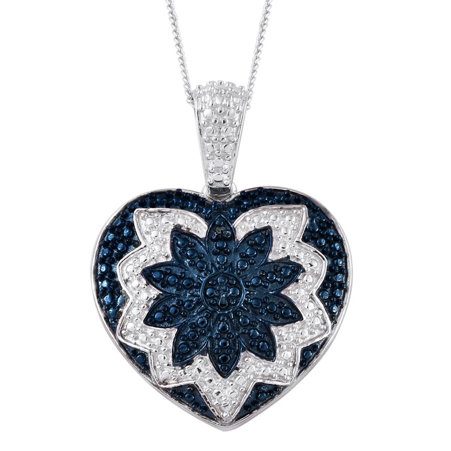 Blue Diamond (Rnd) Heart Pendant With Chain in Platinum Overlay and Stainless Steel 2417813 0