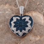 Blue Diamond (Rnd) Heart Pendant With Chain in Platinum Overlay and Stainless Steel_2417813_1