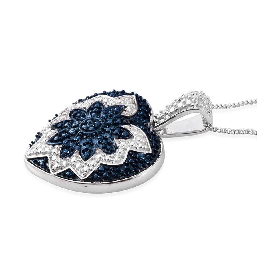 Blue Diamond (Rnd) Heart Pendant With Chain in Platinum Overlay and Stainless Steel 2417813 2