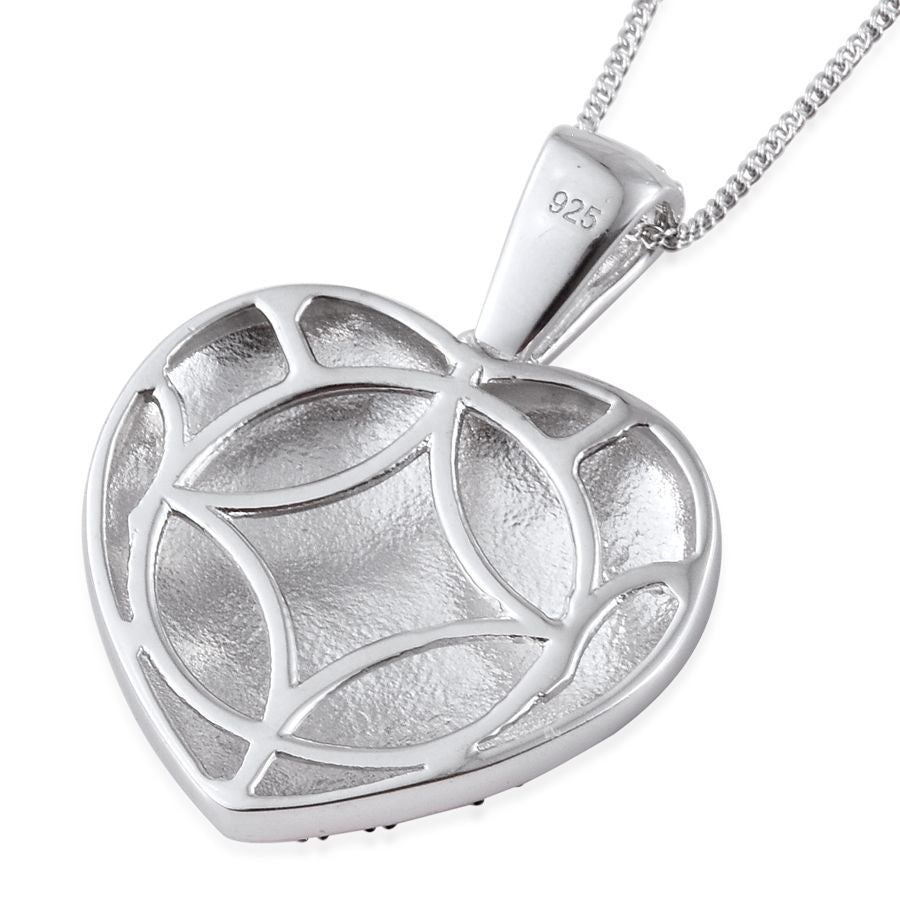 Blue Diamond (Rnd) Heart Pendant With Chain in Platinum Overlay and Stainless Steel 2417813 3