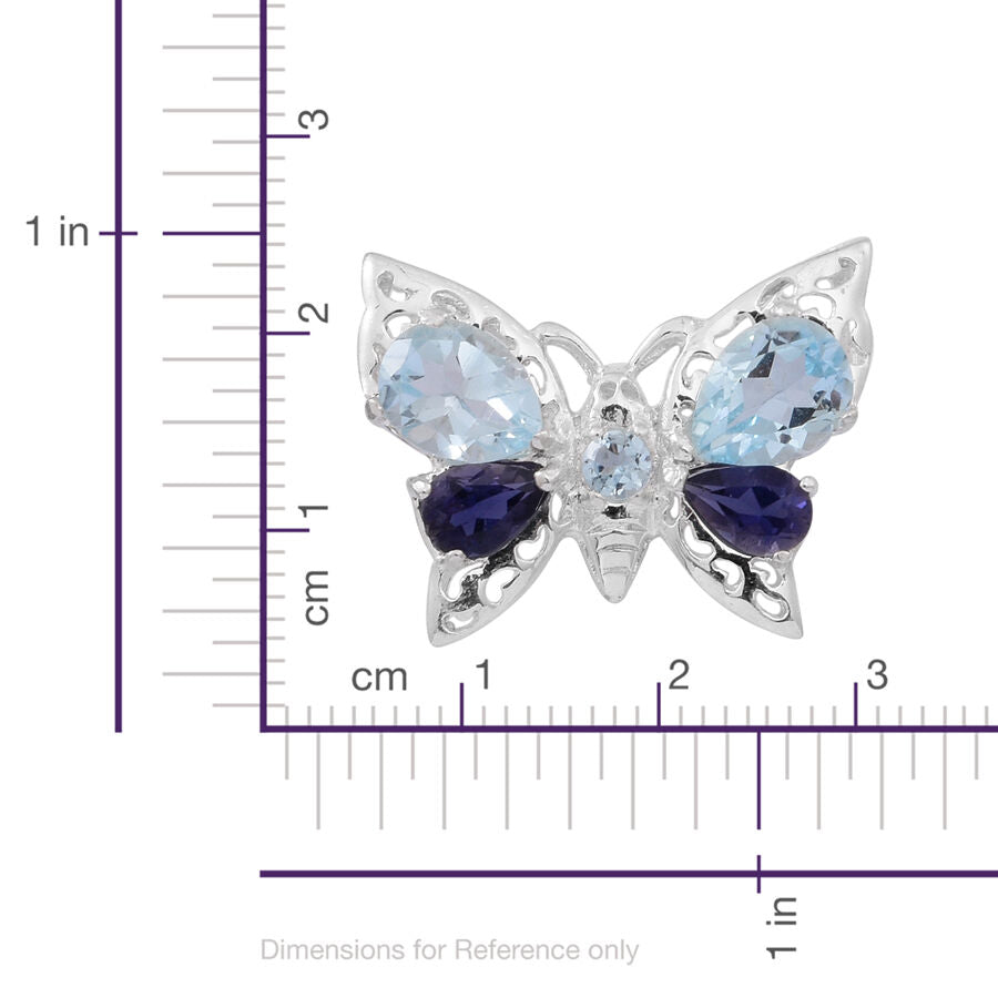 Sky Blue Topaz (Pear), Iolite Butterfly Pendant in Sterling Silver 4.39 Ct. 2435577 2