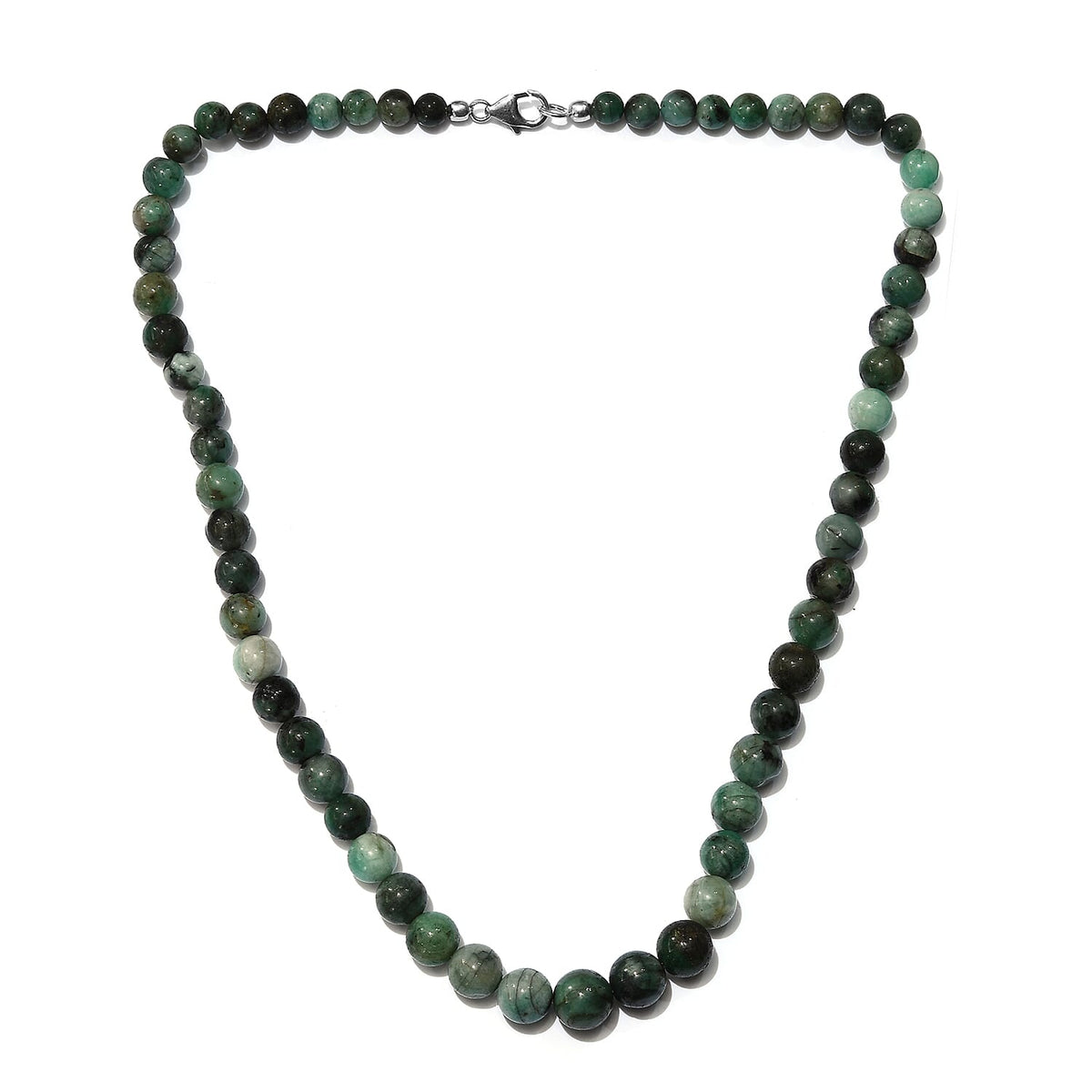 245 Ct. Emerald Beaded Necklace in Platinum Plated Sterling Silver 20 Inches 6060807 0