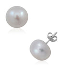 Fresh Water White Pearl Ball Stud Earrings (with Push Back) in Rhodium Plated Sterling Silver 10.0 Ct._2452878