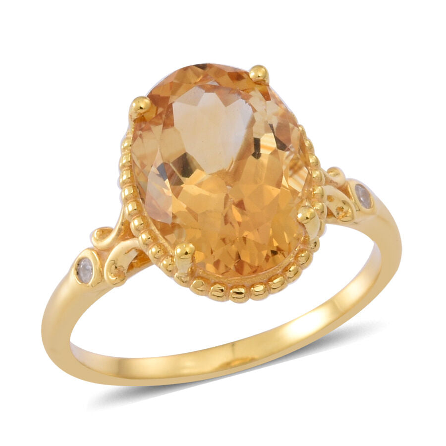 Rare Uruguay Citrine (Ovl 5.84 Ct), Natural Cambodian White Zircon Ring in 18K Vermeil Yellow Gold Plated Sterling Silver 5.92 Ct. 2474445 0