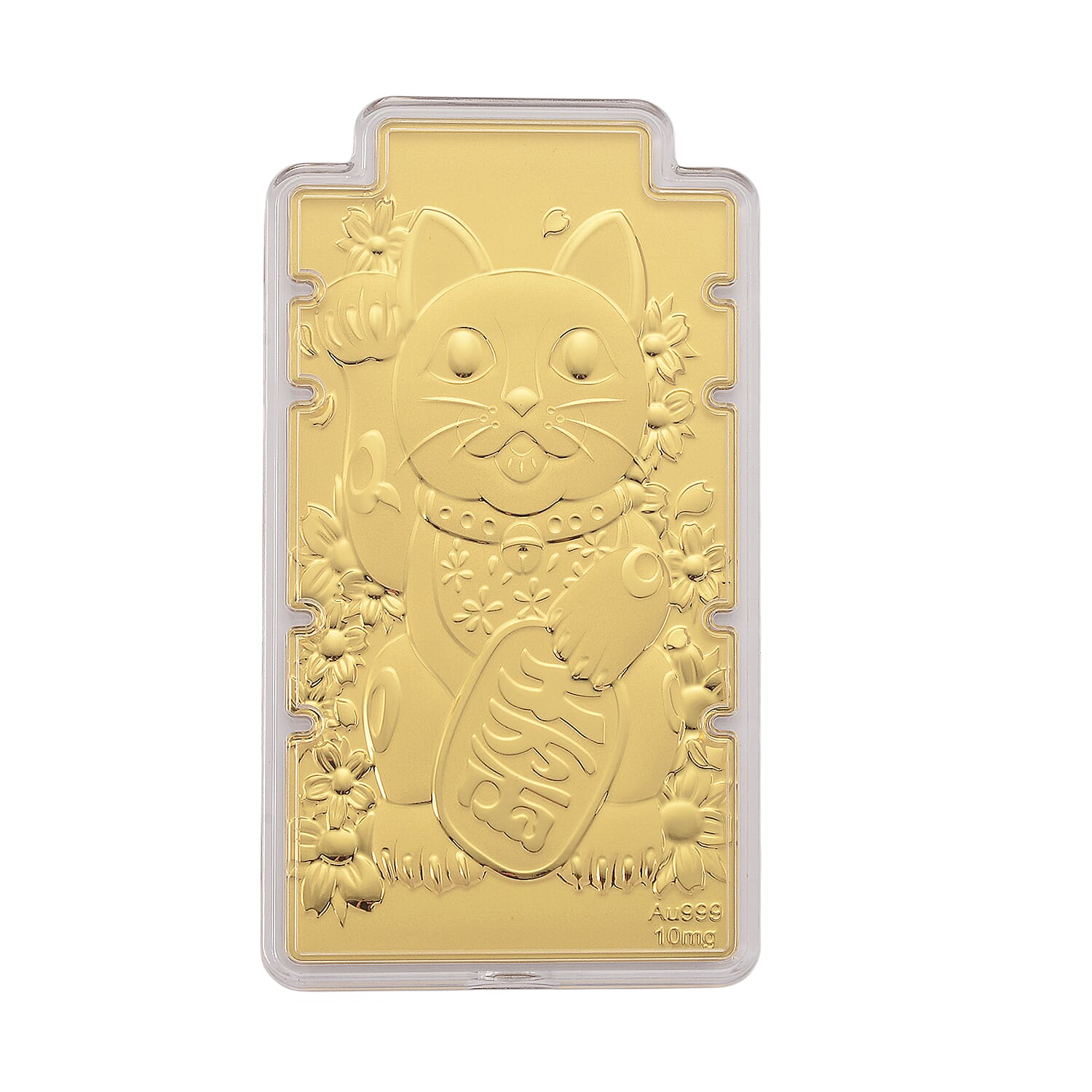 24K Yellow Gold (99.9% Purity) Large Maneki Neko Cat Embossed Collectable - Symbolise Wealth, Good Fortune &amp; Prosperity 8356063 0