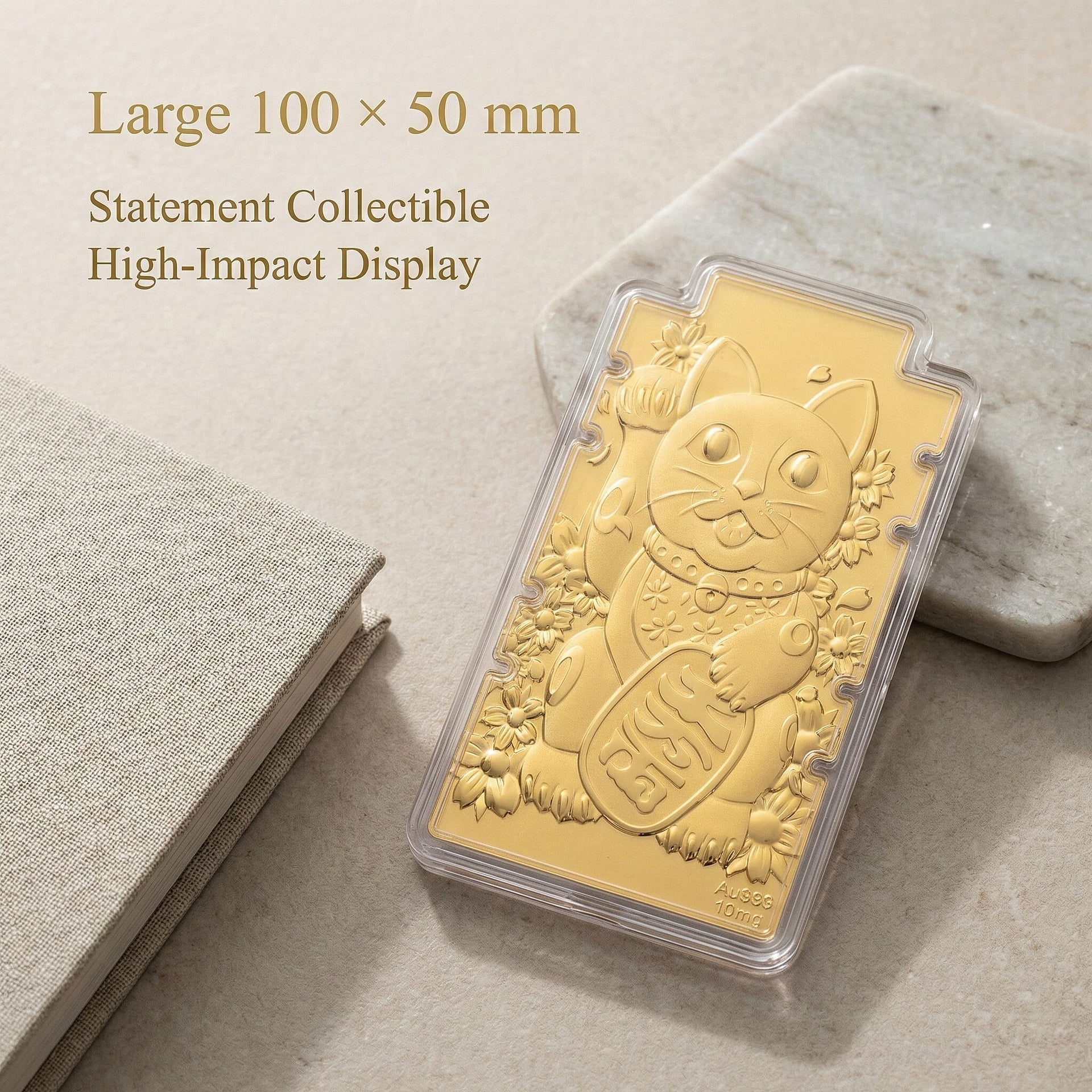 24K Yellow Gold (99.9% Purity) Large Maneki Neko Cat Embossed Collectable - Symbolise Wealth, Good Fortune &amp; Prosperity 8356063 3