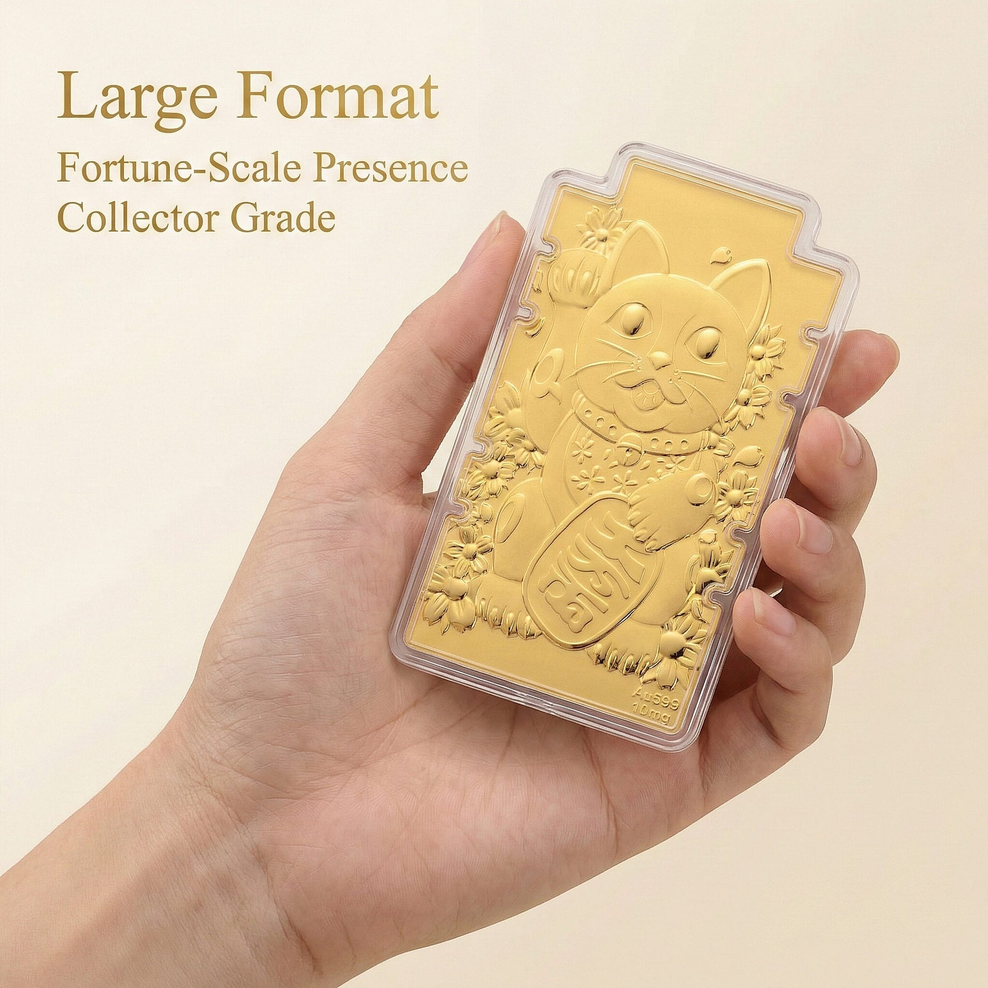 24K Yellow Gold (99.9% Purity) Large Maneki Neko Cat Embossed Collectable - Symbolise Wealth, Good Fortune &amp; Prosperity 8356063 5