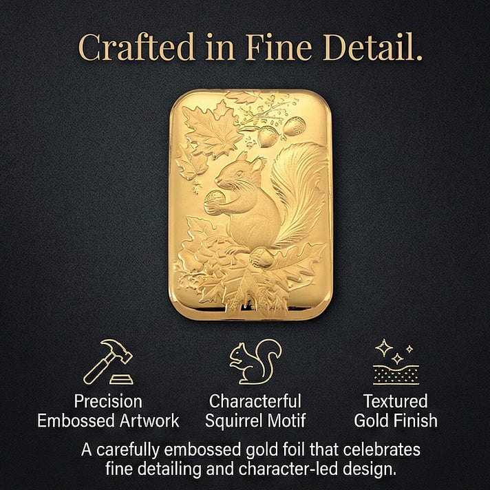 24K Yellow Gold (99.9% Purity) Squirrel Embossed Collectable (39.70 x 25.50 MM) 8328241 2