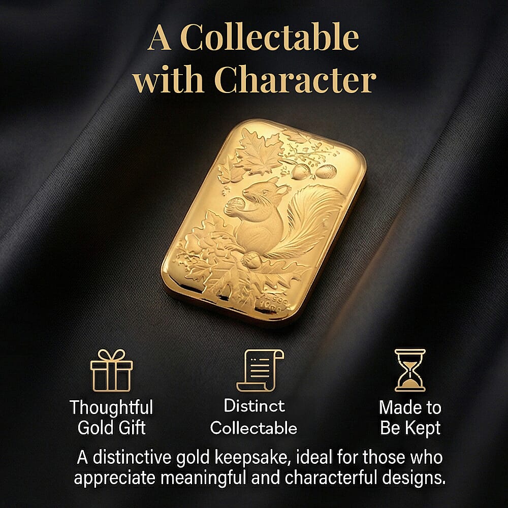 24K Yellow Gold (99.9% Purity) Squirrel Embossed Collectable (39.70 x 25.50 MM) V32562614 4