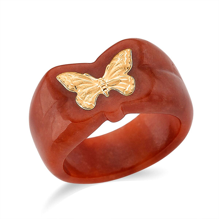 24K Yellow Gold Enhanced Red Jade Butterfly Ring 30.00 Ct. 8258285 1