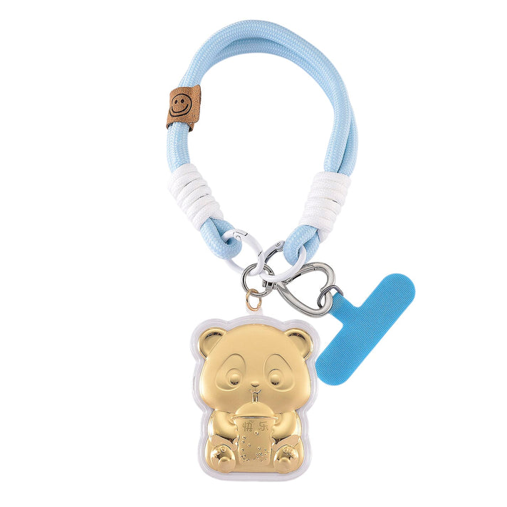 24K Yellow Gold Panda Key Chain with Blue and White Rope 8285298 1