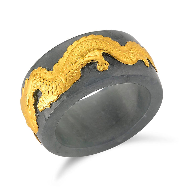 24K Yellow Gold Natural Type A Jadeite Dragon Band Ring 8240377 1