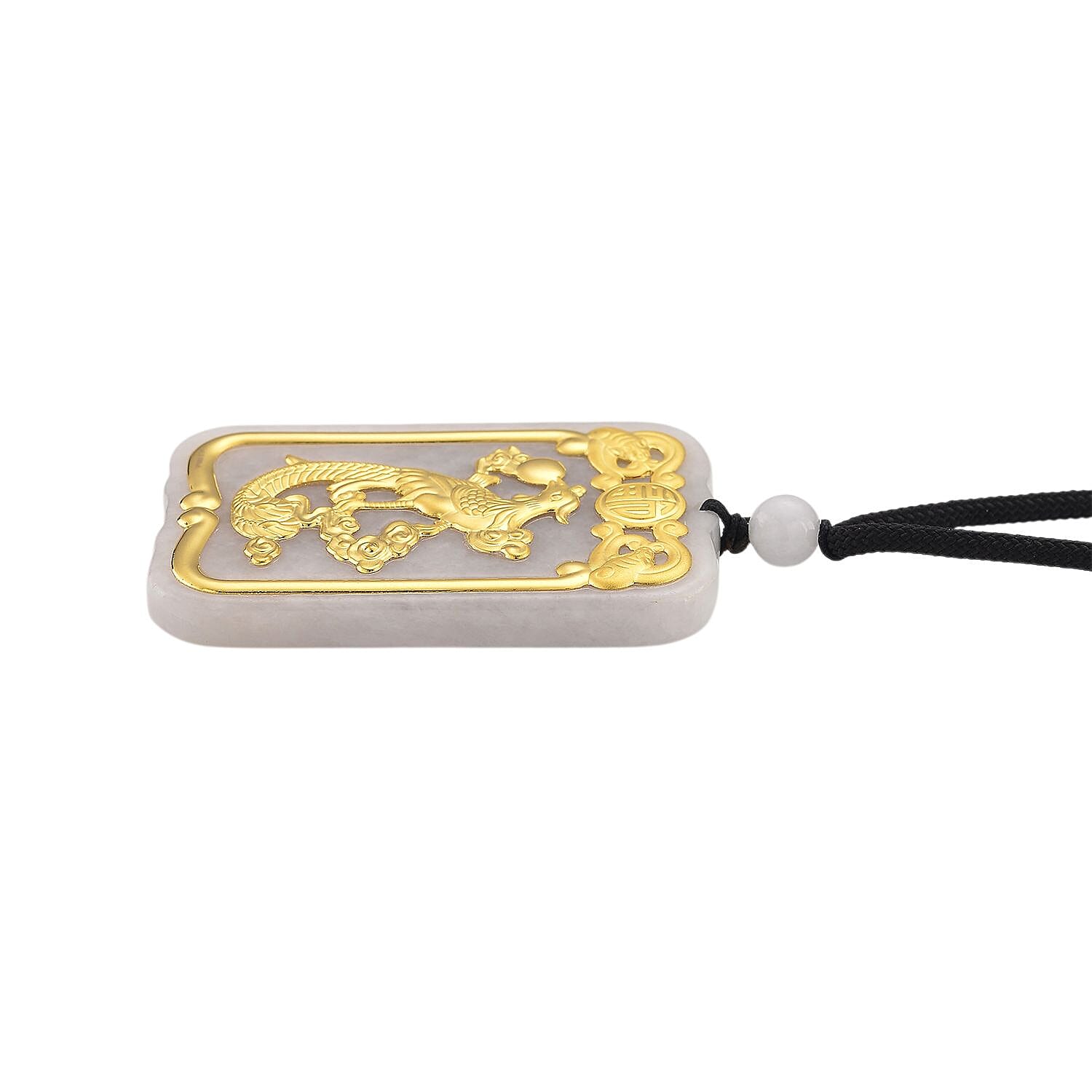 24K Yellow Gold Phoenix Standard A White Jade Cotton Thread Necklace (Size 30 Adjustable) 8171021 2