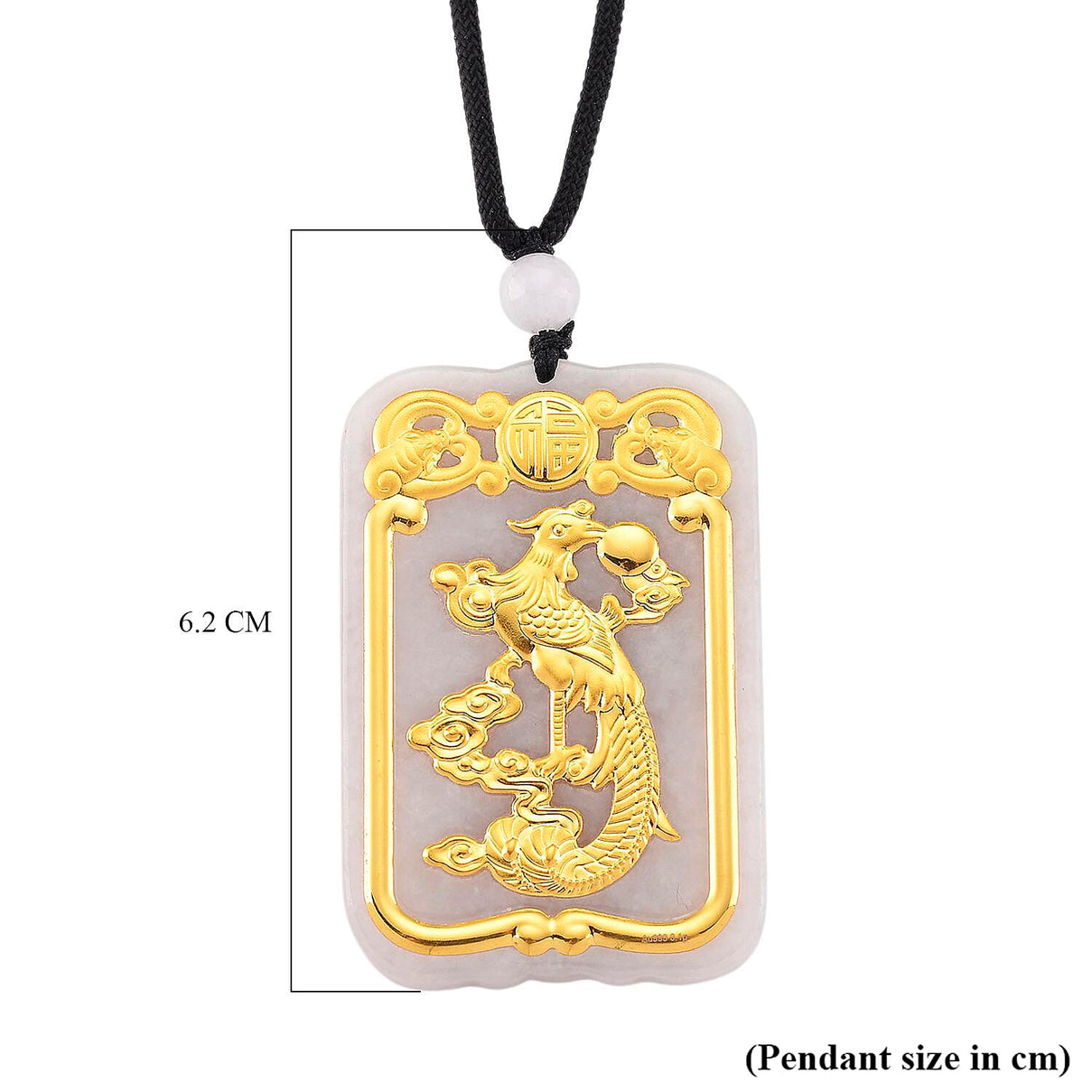 24K Yellow Gold Phoenix Standard A White Jade Cotton Thread Necklace (Size 30 Adjustable) 8171021 5