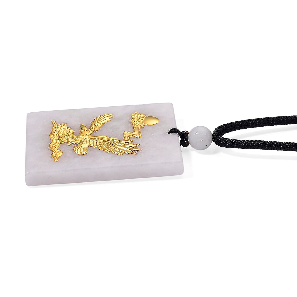 Natural Type A Burmese White Jadeite Jade with 24K Yellow Eagle Gold Pendant with Cotton Thread (Size - 28 Adjustable) 105 Ct. V32535116 3